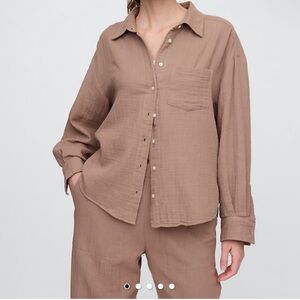 NWT GAP Women's Button Down Gauze Relaxed Fit Shirt - Brown Sz XL $60